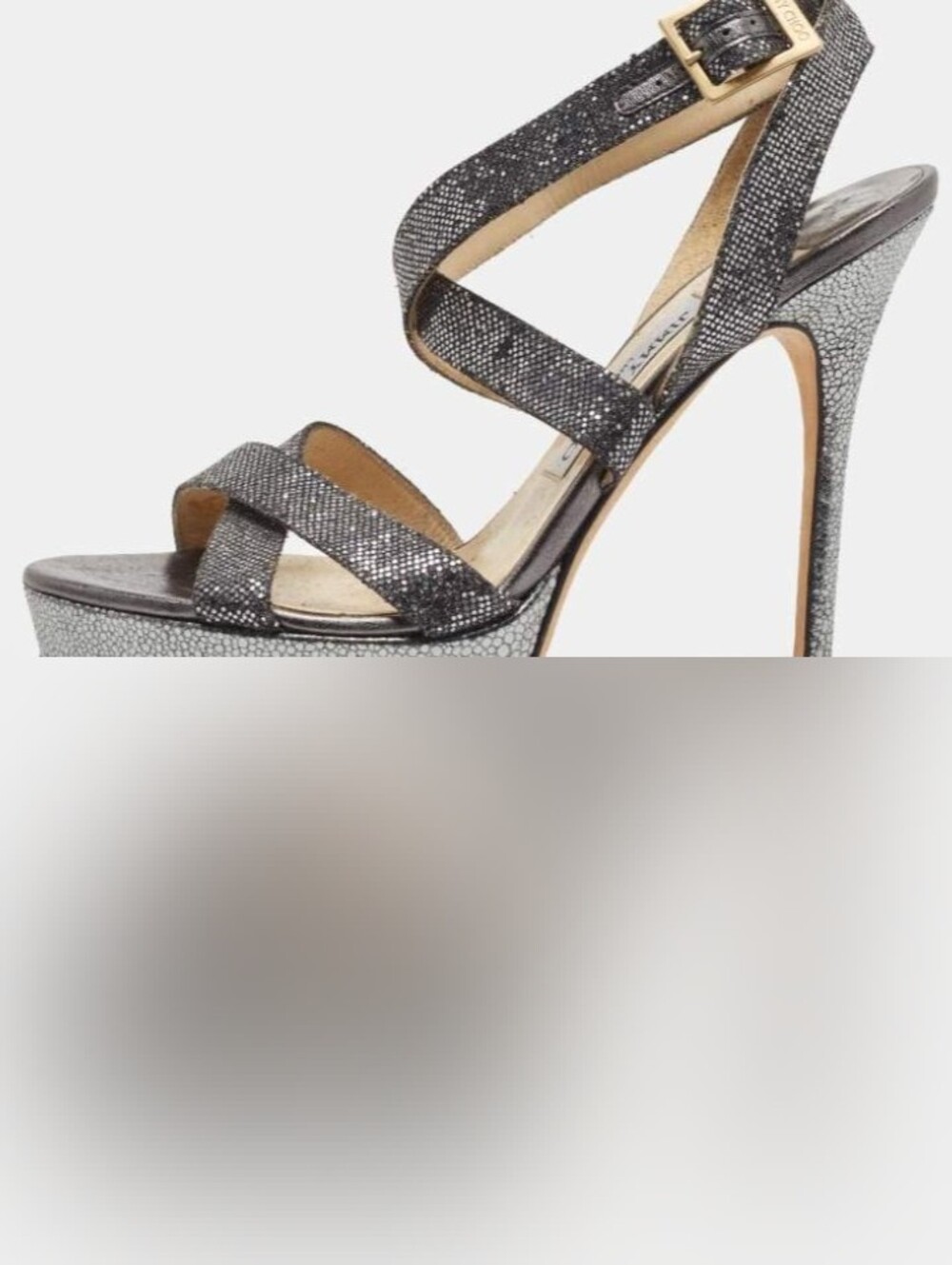 Jimmy Choo Metallic Black Silver Strappy Platform Heels